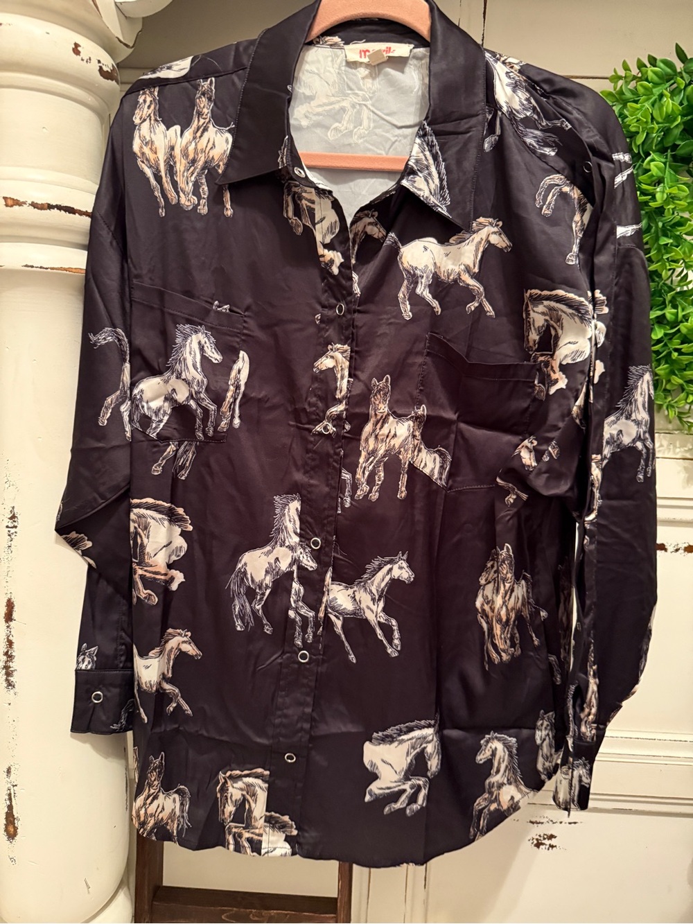 Mazik Black Shirt with Cream Horse Print